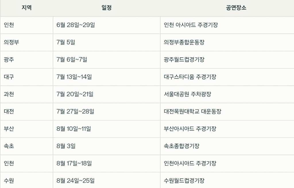 2025 싸이 흠뻑쇼 전국 투어 일정 및 장소